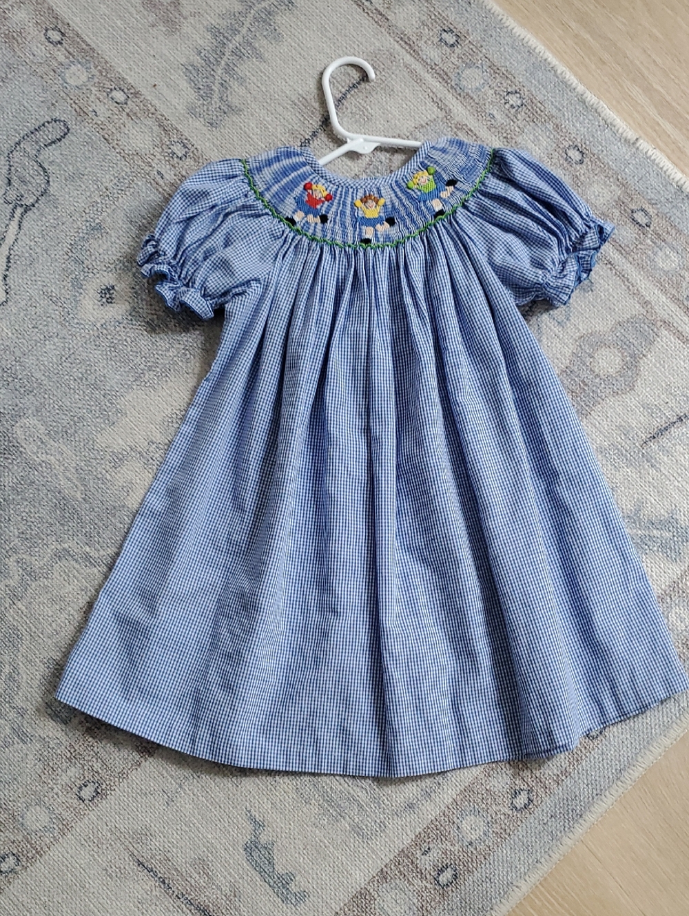 Viva La Fete Baby Girls Smocked Embroidered Cheerleader Gingham Dress Sz24m